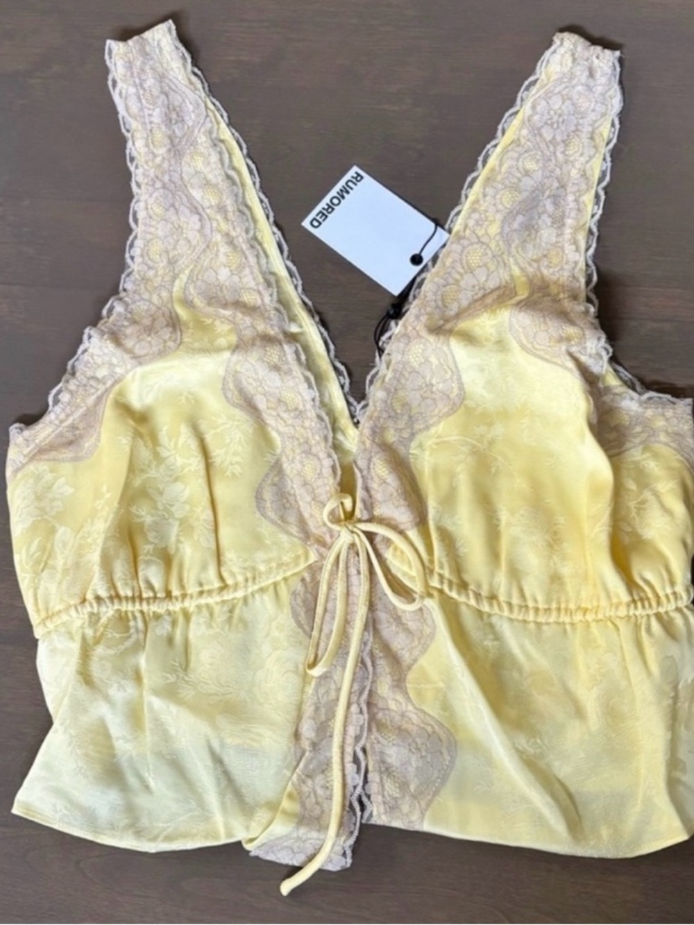 NWT Rumored Satin Lace-Trim top L
